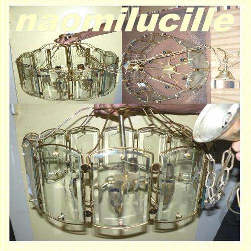*****BEAUTIFUL - 12 GLASS & BRASS PANELLED - 6 LIGHT FITTINGS CHANDELIER**********