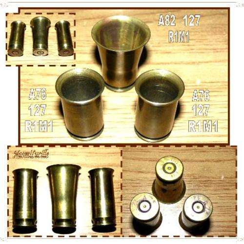 *THREE [R1M1 - A76 & A82 - 12.7] COLLECTORS' BULLET SHELL, SHOT GLASSES - EXCELLENT COLLECTABLES****