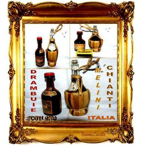 *****TWO LIQUOR MINIATURES WITH CONTENTS. NOT SEALED. DRAMBUIE- SCOTLAND & MELINI-ITALIA******