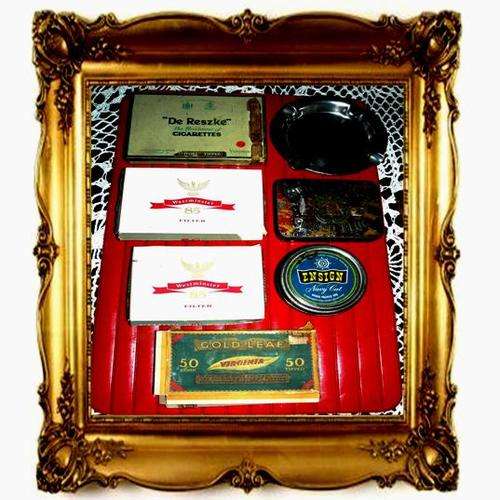 ***VERY cool COLLECTION OF OLD TOBACCO SMOKING TINS,boxes and a 1948 X-MAS ASHTRAY. BID FOR LOT**