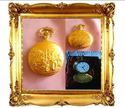 *****PRETTY, BOXED, golden color/TONE FARMER ON HIS TRACTOR QUARTS POCKET WATCH*****