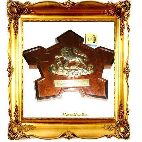 ***SA NAVY BRASS EMBLEM,SOLID WOOD 5 BASTIONS [OF THE CASTLE]SHAPED PLAQUE-FROM CHIEF OF SA NAVY**
