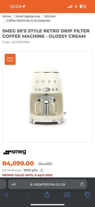 Smeg 50`s Retro Style Filter Coffee Machine - Glossy Cream