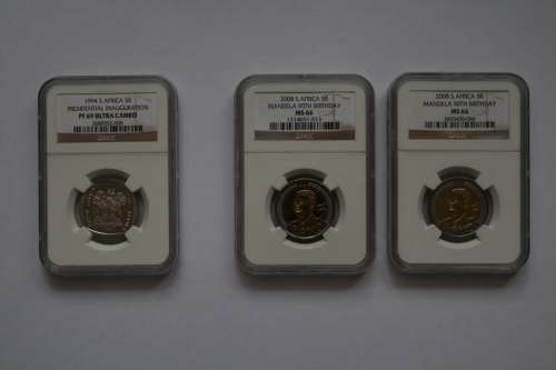 PF69 UC 1994 Inauguration R5 + 2x MS66 Mandela 90th birthday!!