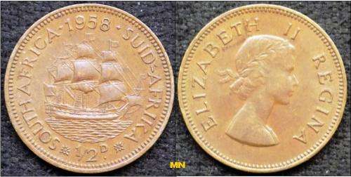 South Africa ½ Penny - Elizabeth II 1st portrait - 1958