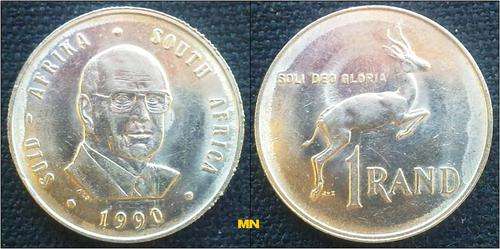 1990 one rand. PW Botha. Good condition, refer to image