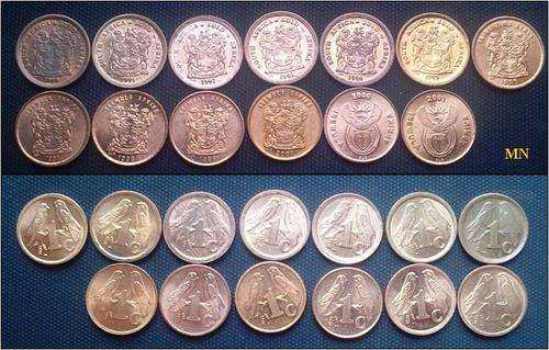 1990 to 2001 one cent set. 1c. Complete set with both year 2000 coins, old & new coat of arms