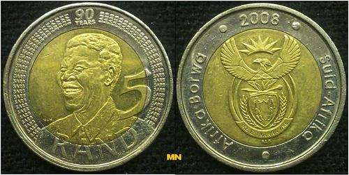 Mandela Birthday 5 rand. 90 years 2008