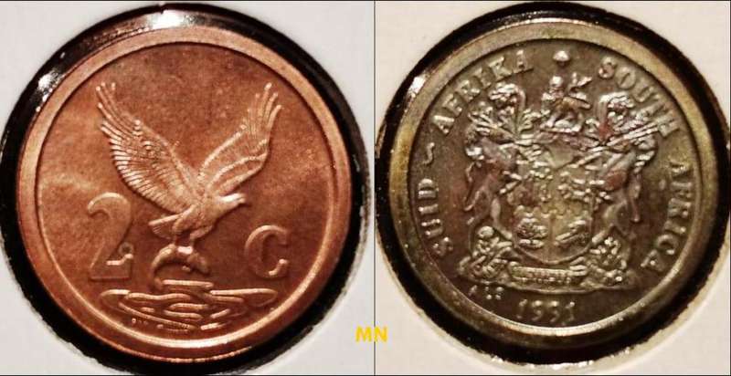2 Cents SUID-AFRIKA - SOUTH AFRICA - 1991 - Obverse got nice blue toning