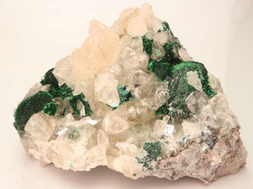 Malachite on Calcite on Matrix, Mashamba West Mine, DRC