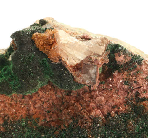 Malachite on Cobaltoan Calcite on Matrix, Tenke Fungurume, DR Congo