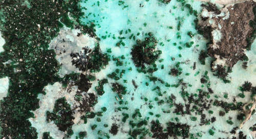 Quartz over Malachite and Chrysocolla on Matrix, Tenke Fungurume, DR Congo