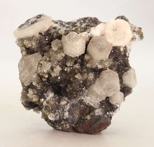 Calcite on Quartz on Pyrite, N`Chwaning II, Northern Cape, South Africa