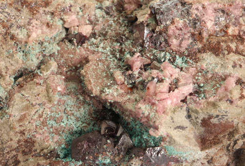 Cobaltoan Calcite, Cuprite and Plancheite on Matrix, Mashamba West Mine, DRC