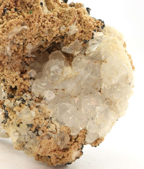 Calcite on Andradite Garnets on Matrix, N`Chwaning II, Northern Cape, South Africa