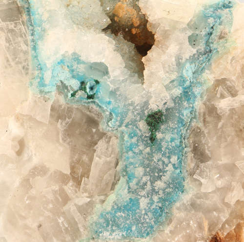 Quartz on Shattuckite on Calcite, Tantara Mine, DRC