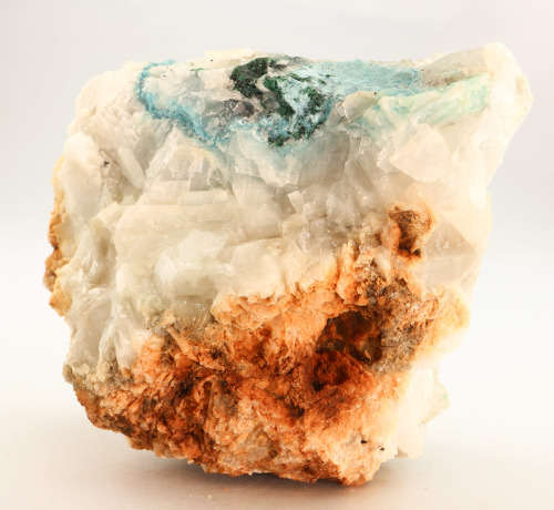 Quartz on Shattuckite on Calcite, Tantara Mine, DRC