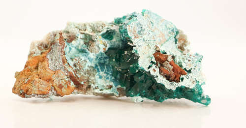 Dioptase on Shattuckite on matrix, Kaokoveld Region, Namibia