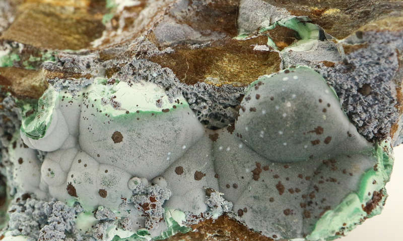 Plancheite on malachite on Matrix, Skorpion Mine, Karas Region, Namibia