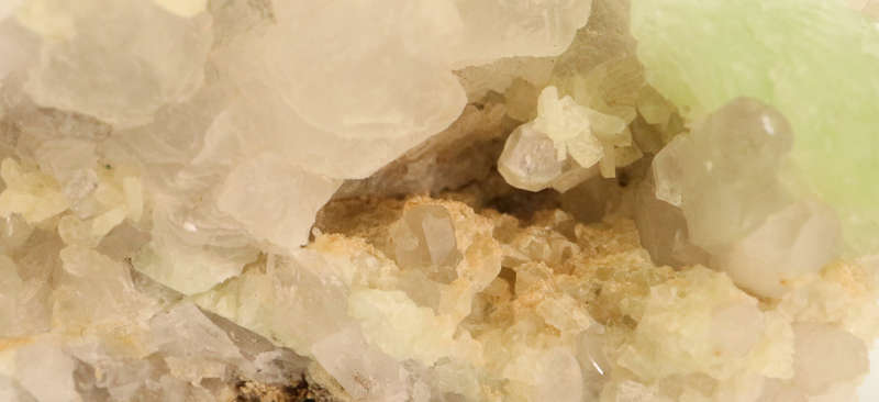 Calcite, Prehnite on Quartz, Gobobosebberge Mnt, Namibia