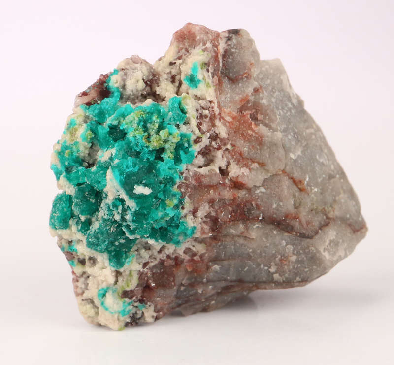 Calcite on Dioptase on Matrix, Tsumeb Mine, Namibia