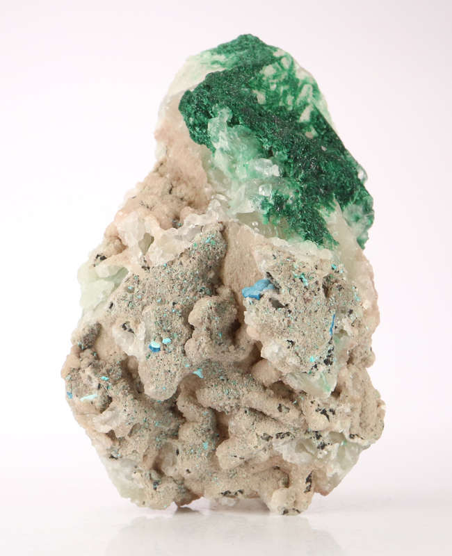 Malachite, Shattuckite on Calcite, Mashamba West Mine, DRC