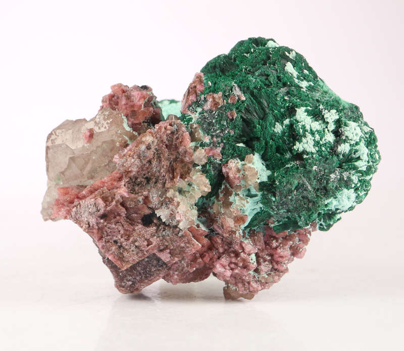 Malachite on Cobaltoan Calcite on Matrix, Mashamba West Mine, DRC