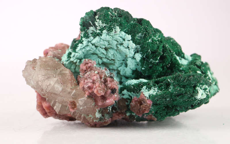 Malachite on Cobaltoan Calcite on Matrix, Mashamba West Mine, DRC