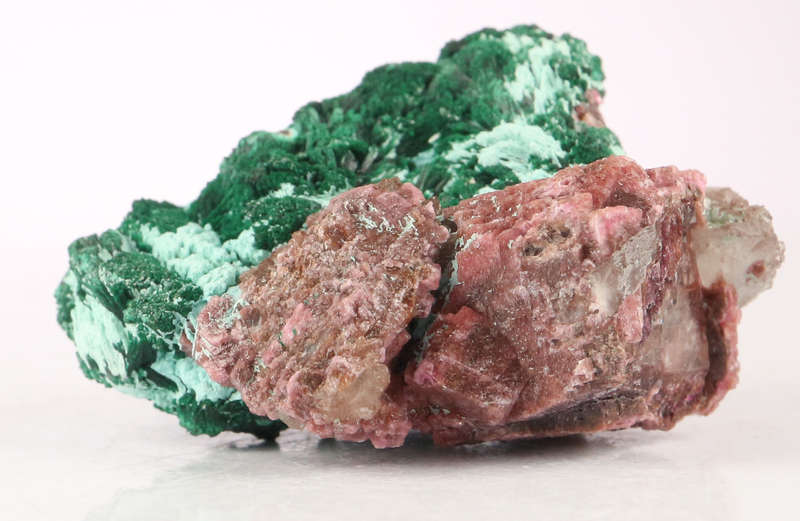 Malachite on Cobaltoan Calcite on Matrix, Mashamba West Mine, DRC