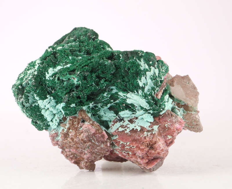 Malachite on Cobaltoan Calcite on Matrix, Mashamba West Mine, DRC