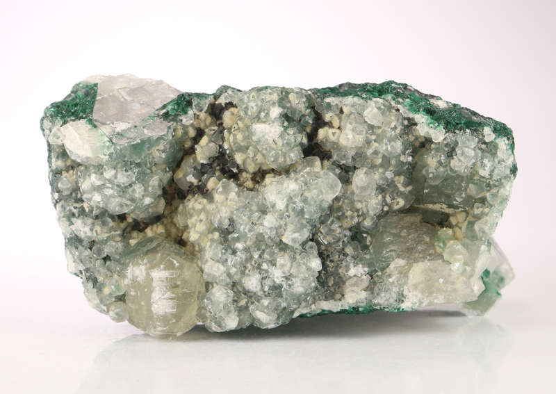 Calcite on Malachite, Mashamba West Mine, DRC