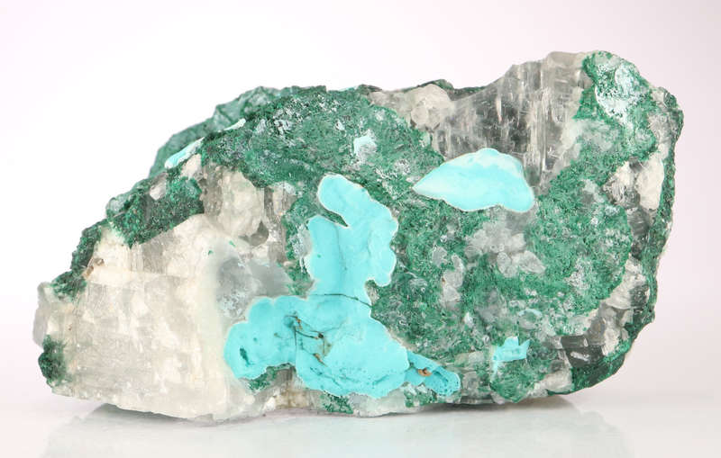 Calcite on Malachite, Mashamba West Mine, DRC