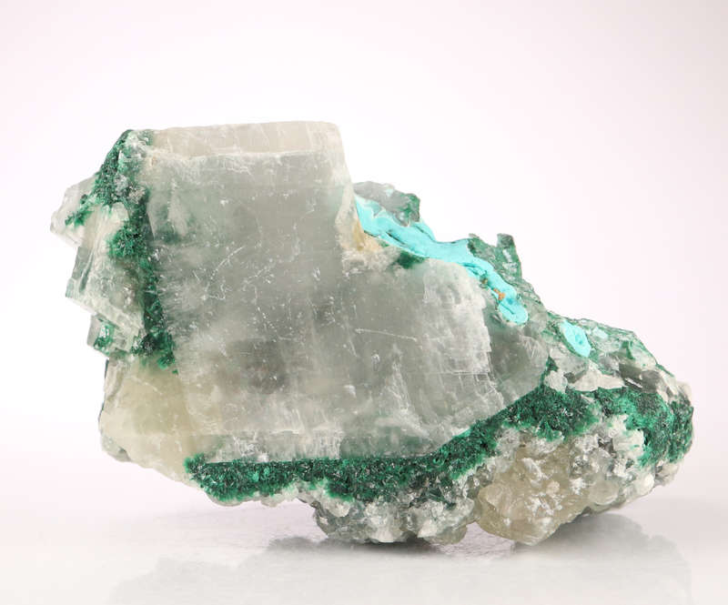 Calcite on Malachite, Mashamba West Mine, DRC