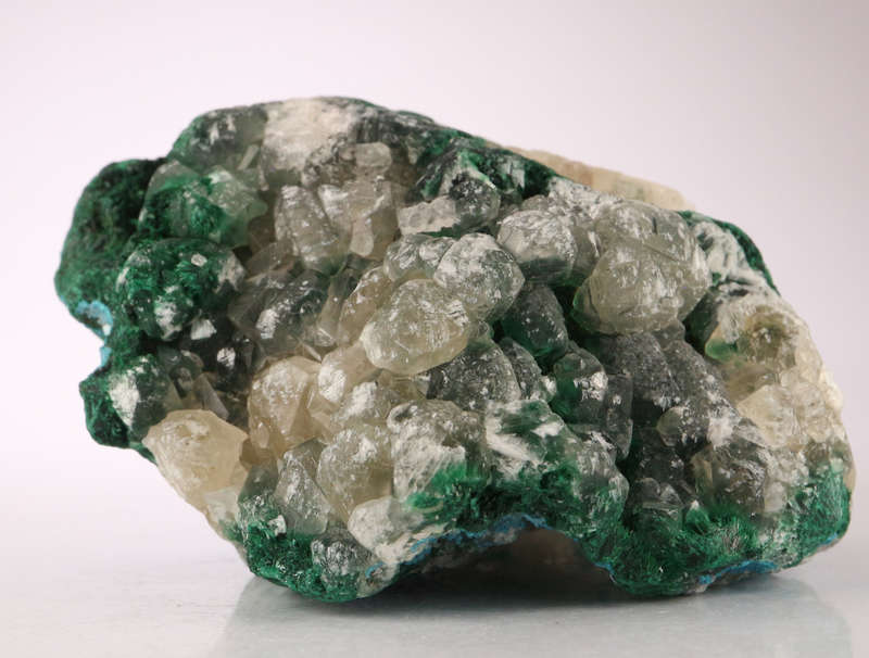 Calcite on Malachite, Mashamba West Mine, DRC