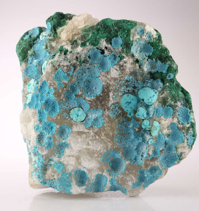 Calcite on Malachite, Mashamba West Mine, DRC