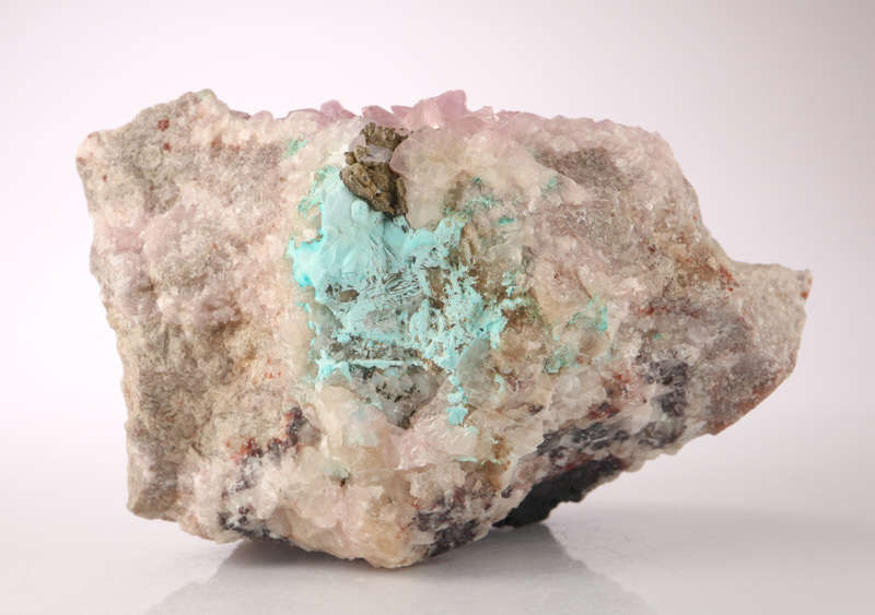 Kolwesite on Cobaltoan Calcite on Matrix, Mashamba West Mine, DRC