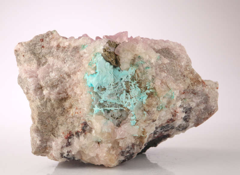 Kolwesite on Cobaltoan Calcite on Matrix, Mashamba West Mine, DRC