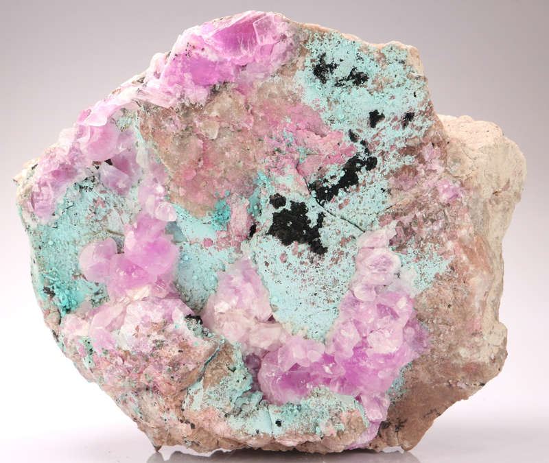 Cobaltoan Calcite on Plancheite on Matrix, Mashamba West Mine, DRC