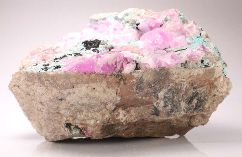 Cobaltoan Calcite on Plancheite on Matrix, Mashamba West Mine, DRC