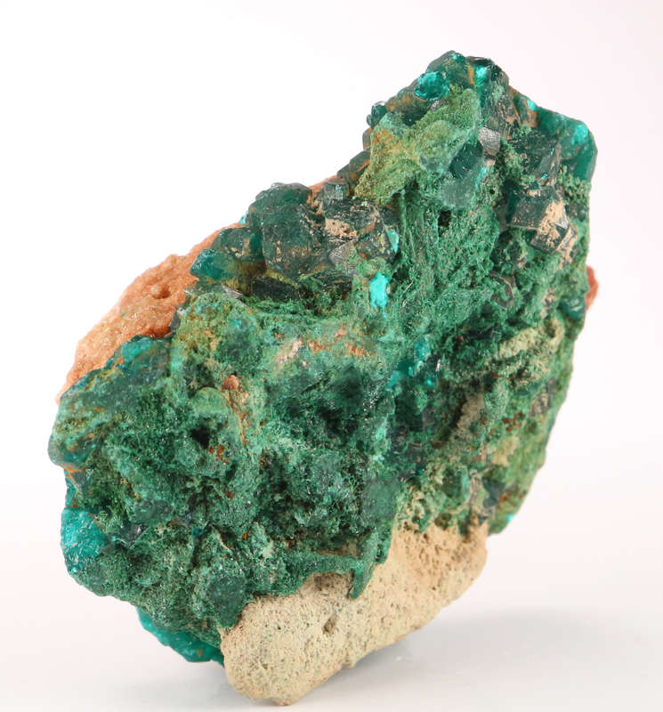 Malachite on Dioptase, Kimbedi, Mindouli, Brazzaville, Congo