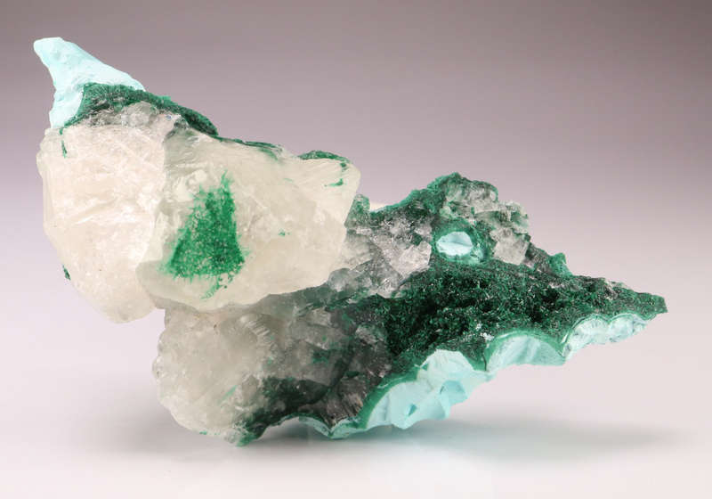 Calcite on Malachite, Mashamba West Mine, DRC