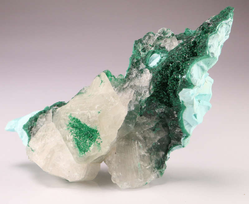 Calcite on Malachite, Mashamba West Mine, DRC