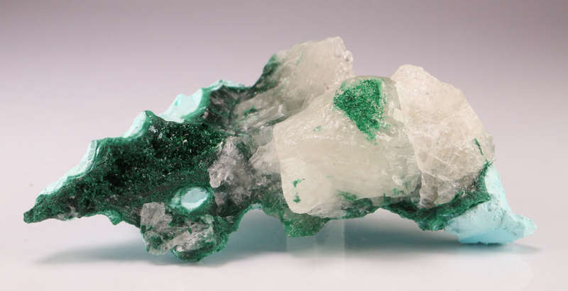 Calcite on Malachite, Mashamba West Mine, DRC