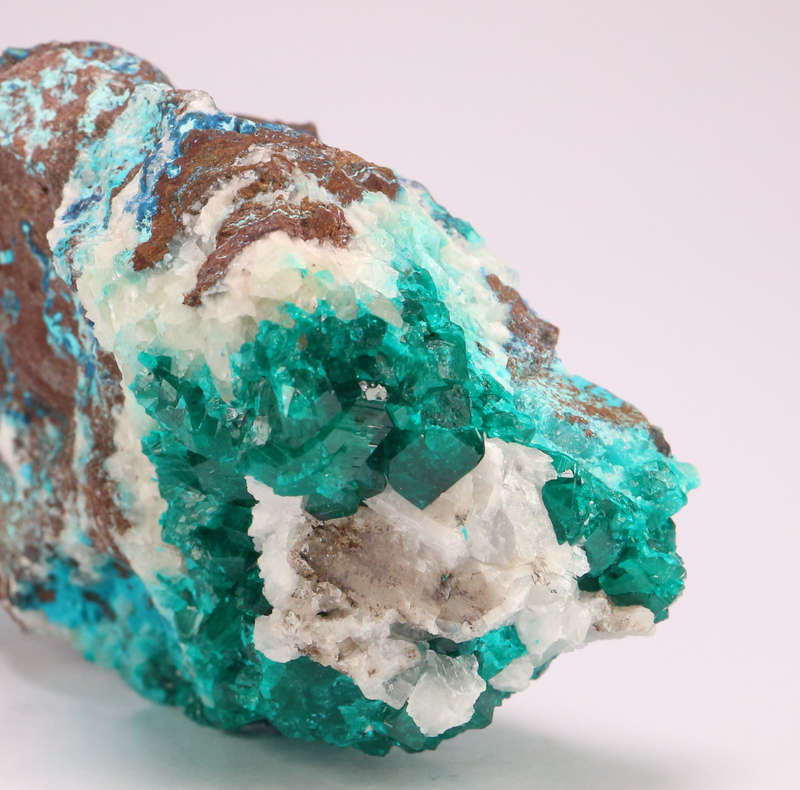 Calcite on Dioptase on Matrix, Tantara Mine, DRC