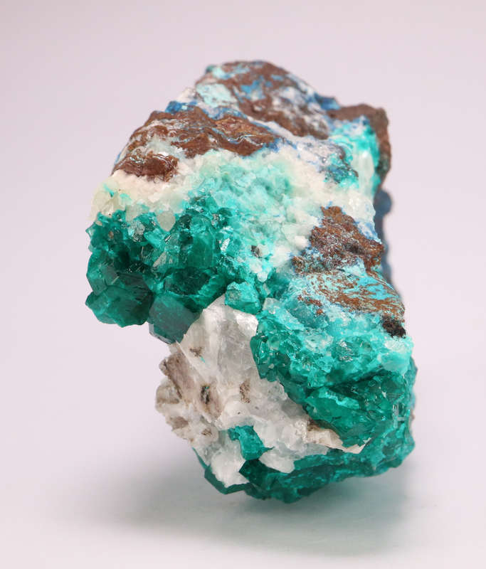 Calcite on Dioptase on Matrix, Tantara Mine, DRC