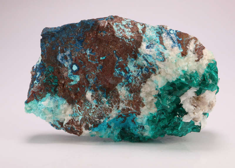 Calcite on Dioptase on Matrix, Tantara Mine, DRC