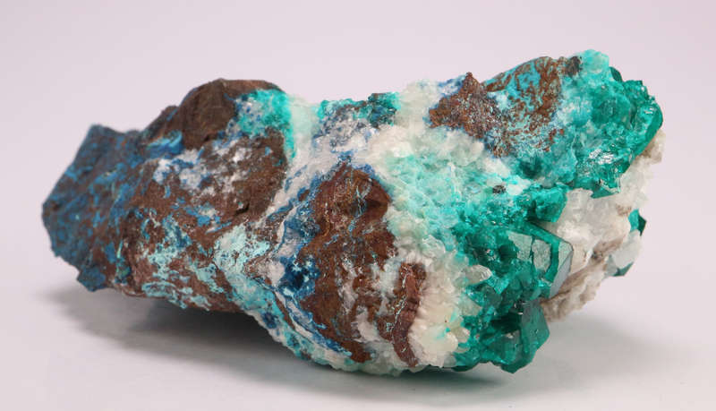 Calcite on Dioptase on Matrix, Tantara Mine, DRC