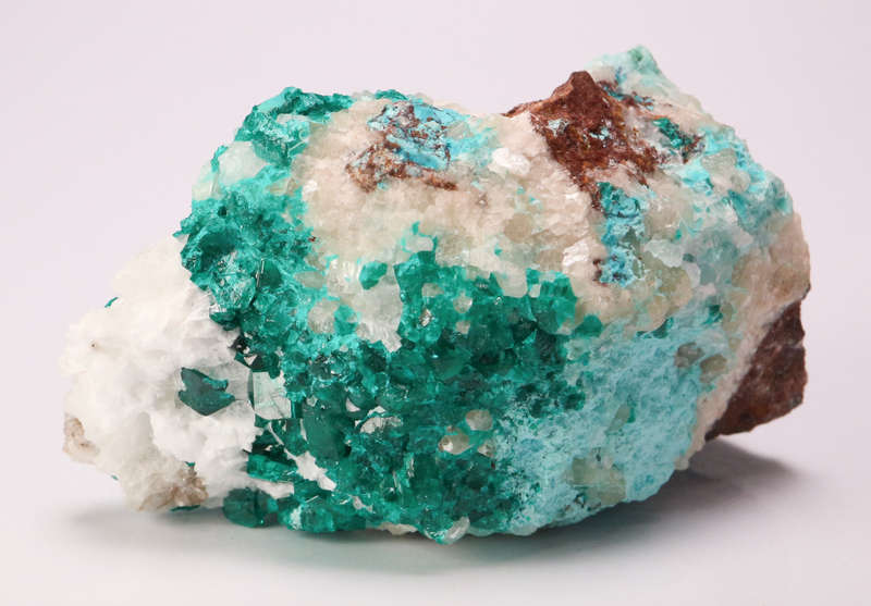Calcite on Dioptase on Matrix, Tantara Mine, DRC