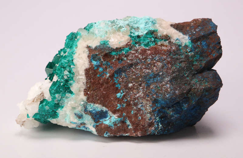 Calcite on Dioptase on Matrix, Tantara Mine, DRC