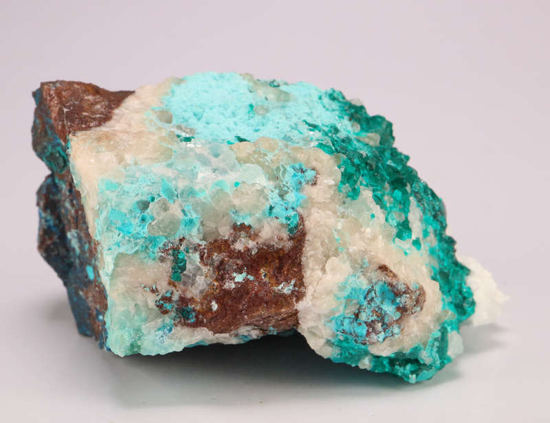 Calcite on Dioptase on Matrix, Tantara Mine, DRC